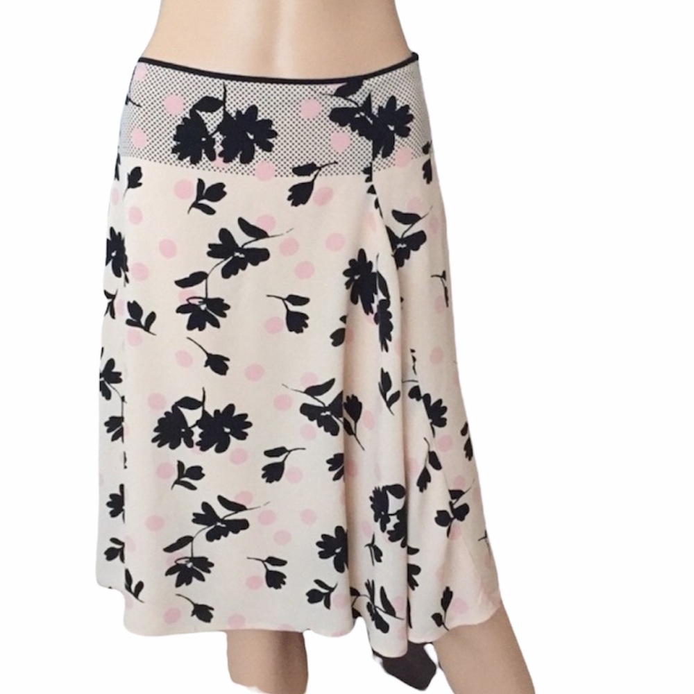 Banana Republic 100% Silk Floral Knee Length Skirt Pink Black Size 2